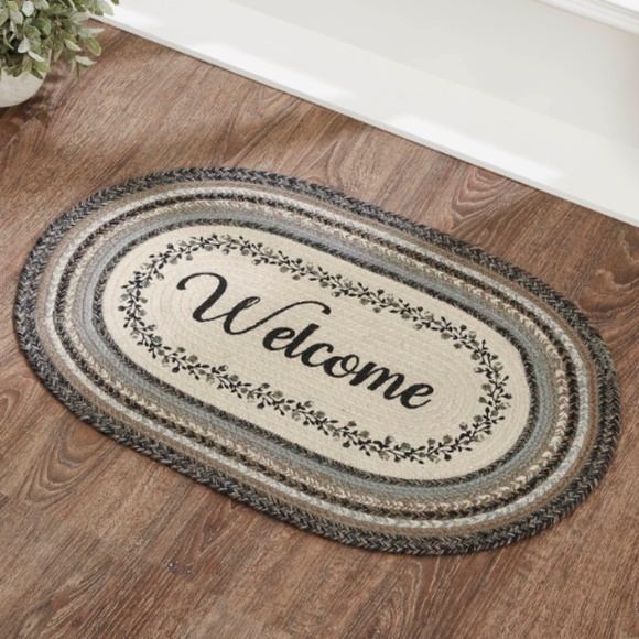 Farmhouse Jute Braided Floral Vine Welcome Rug Door Mat Country Cottage Rustic - Picture 1 of 4